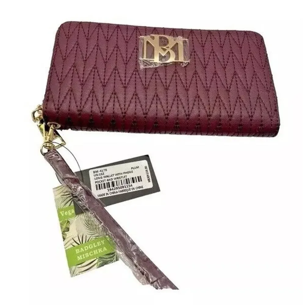 Badgley Mischka Plum Long Wallet with Wristlet